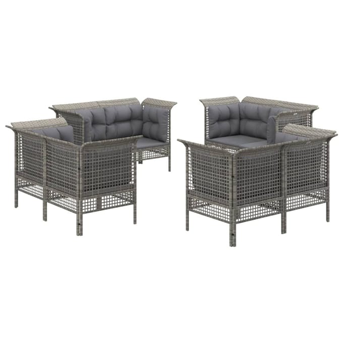 vidaXL - 8-delige - Loungeset - met - kussens - poly - rattan - grijs