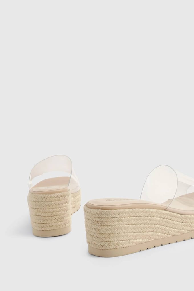 boohoo Dames Clear Wedge Mules | Nude | Maat: 40