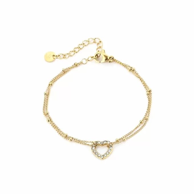 Bijoutheek Armband (Sieraad) Open Hart Witte Stenen Goud