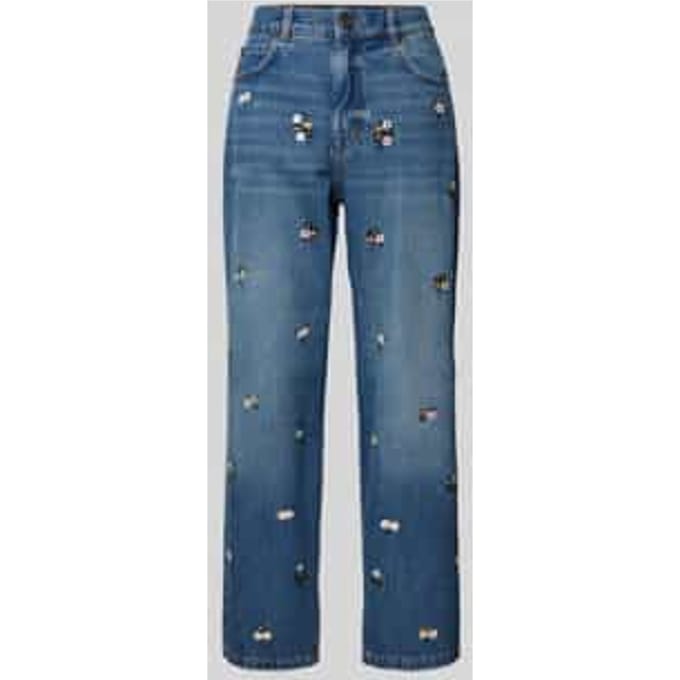 Straight fit jeans met siersteentjes