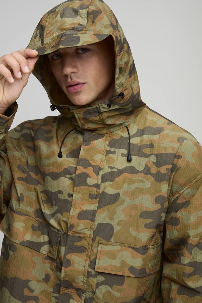 Oversized Boxy Camo Ripstop Sports Cagoule | Yellow | Size Large