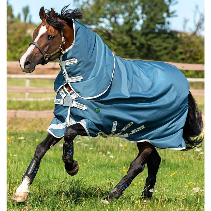 Horseware Amigo AmECO Bravo 12 Plus Turnout 100grs Outdoordeken - maat 145/198 - teal/grey