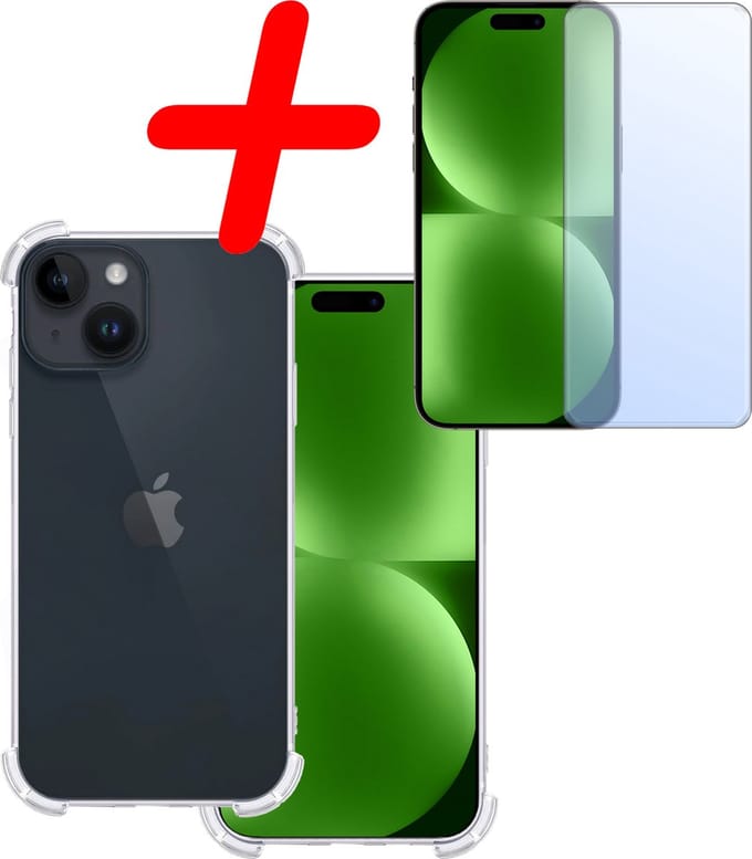 Hoesje Met Screenprotector - Geschikt voor Apple iPhone 15 Plus - Sterk & Shockproof - Siliconen Case - Back Cover - Telefoon Hoes - Shock Proof - Transparant