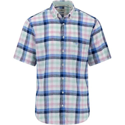Fynch-Hatton Overhemd Summer Linnen Cotton Bold Check Short Sleeve Minty Green-Multi / male