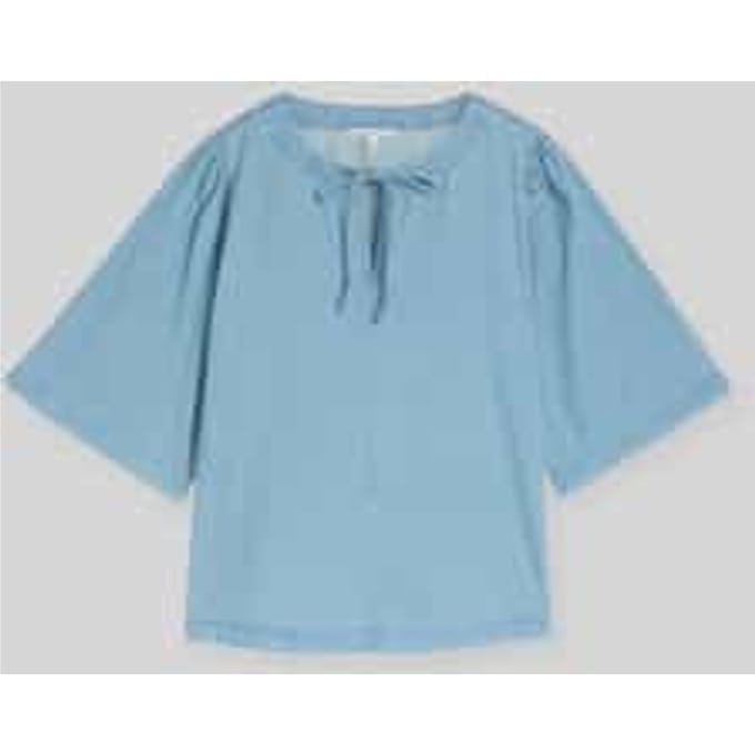 Tom Tailor Denim - Jeansblouse met strikdetail - Maat S - Clean Light Stone Blue Denim