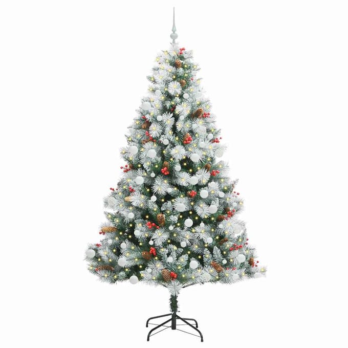 vidaXL - Kunstkerstboom - Groen - en - wit - 210 - cm - PVC - en - Metaal - en - Plastic