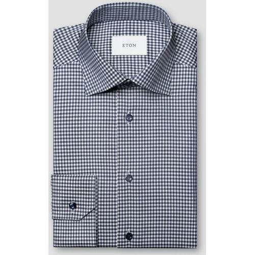 Eton Overhemd Allover Gingham Check Soft Cotton Tencel Navy / male