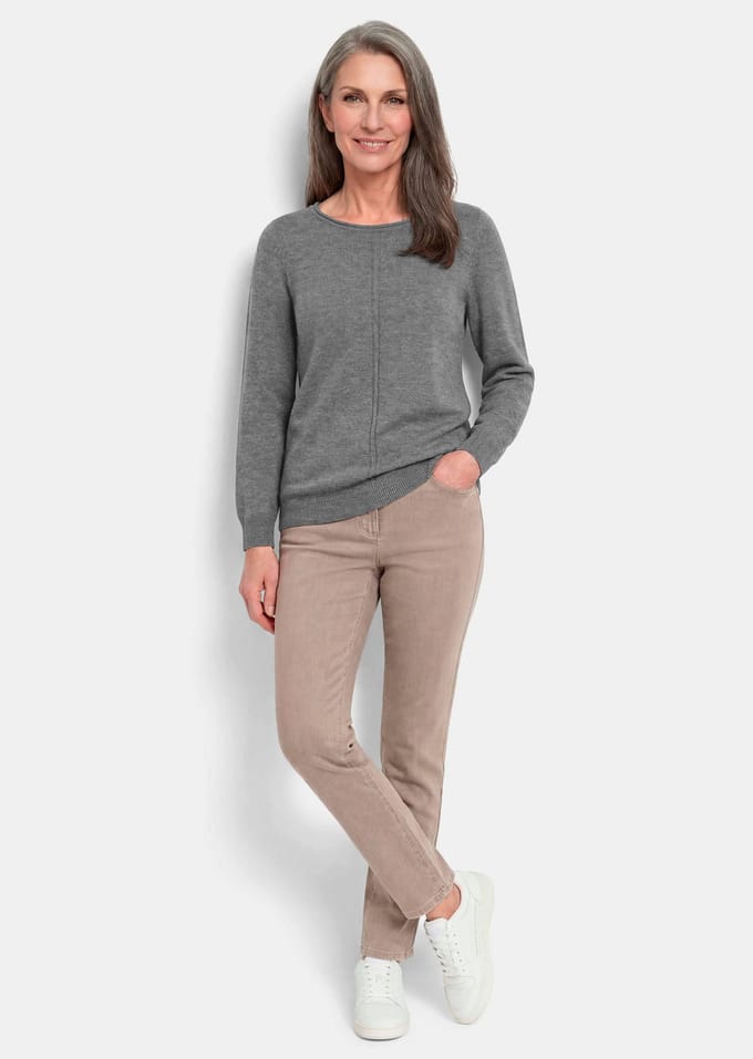 Tricot pullover van zuivere merinowol - grijs / gemêl. - Gr. 20 van Goldner Fashion
