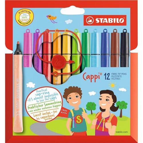 Viltstift STABILO Cappi 168/12 medium assorti etui à 12 stuks