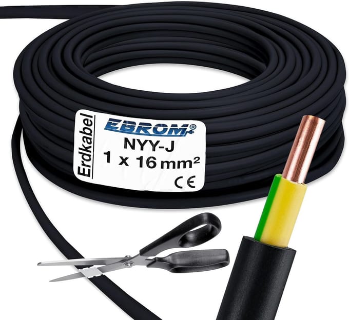 Aardkabel 1x16 mm² per meter - Zwarte PVC Installatiekabel