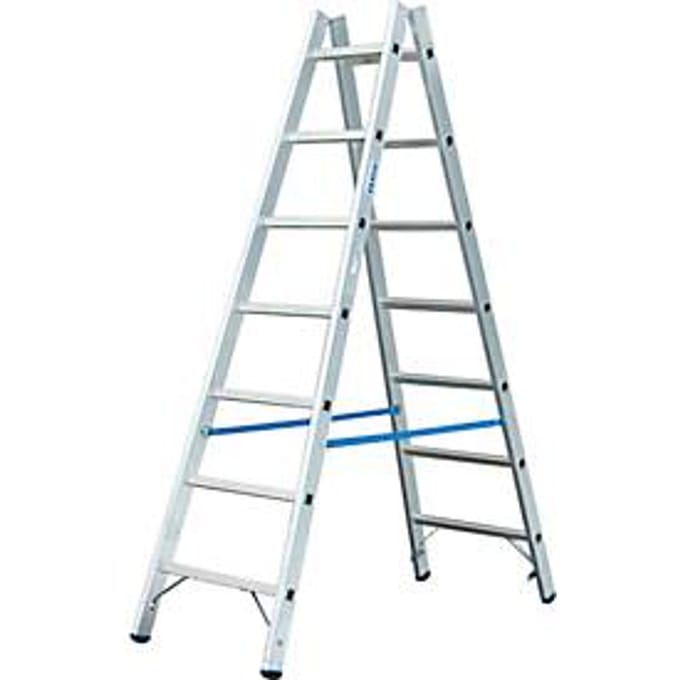 Dubbele trapladder, van aluminium, 2x 7 sporten