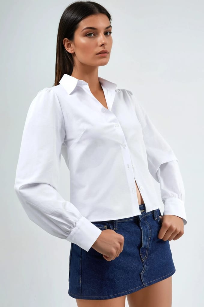 Effen Poplin Shirt met Knopsluiting