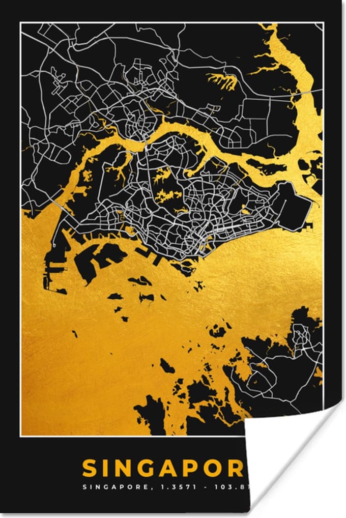 Poster Singapore - Stadskaart - Goud - Plattegrond - Kaart - 20x30 cm
