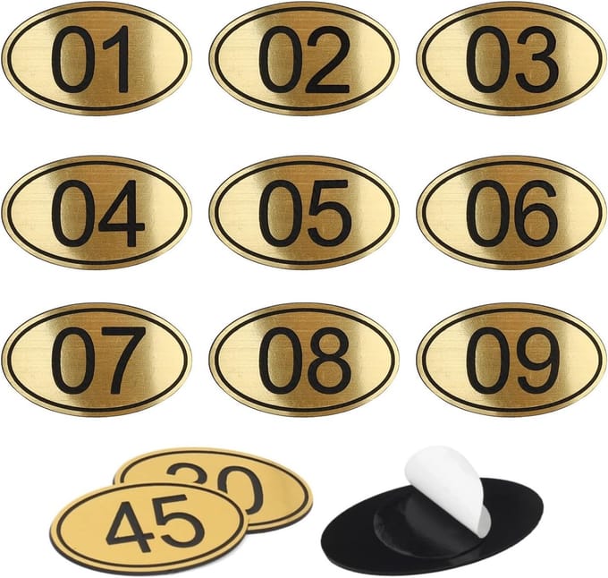 Tafel Nummers Sets - Locker Tags - Restaurant Inrichting - Gegraveerde Gouden Ovalen - 50 Sets 1-50 - Goud