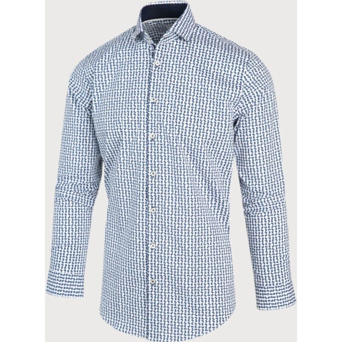 Blue Industry Wit blauw print overhemd |