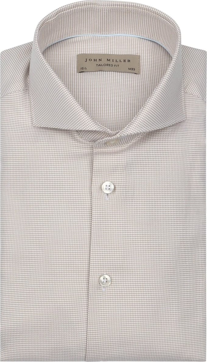 John Miller Overhemd Small Check Beige - Maat 39 - Heren - Overhemden Formeel