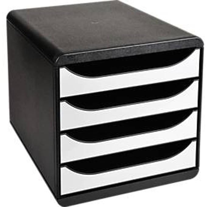 Exacompta Big Box Plus Metallic Zilver, 4 open laden A4/A4+/24x32 cm, geruisloos met stop, stapelbaar