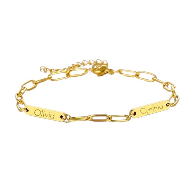 Schakelarmband met 2 Namen Goud