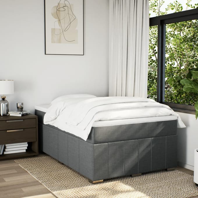 vidaXL Boxspring met matras stof donkergrijs 120x200 cm