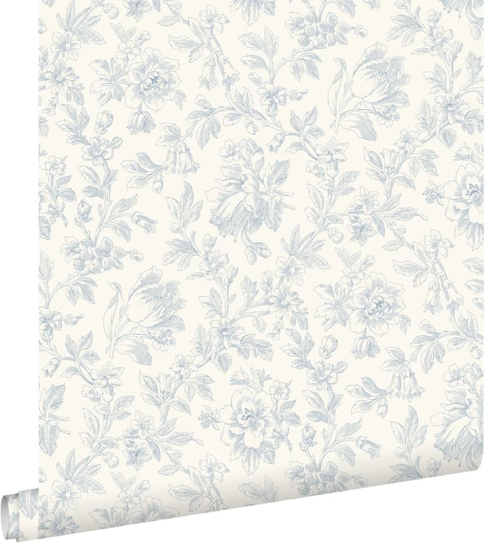 ESTAhome behang elegante bloemen lichtblauw - 50 x 900 cm - 132103
