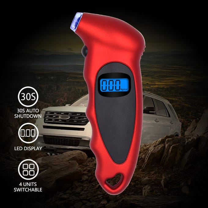 Manomètre numérique LED pour pneus, 0-150 PSI, 4 unités, portable, commutable, électrique, précis, robuste bleu
