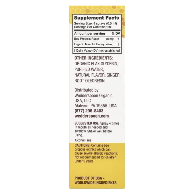 Manuka Honing & Propolis Keelspray, Citroen Gember, Mgo 400+, 30 ml (1 fl oz)