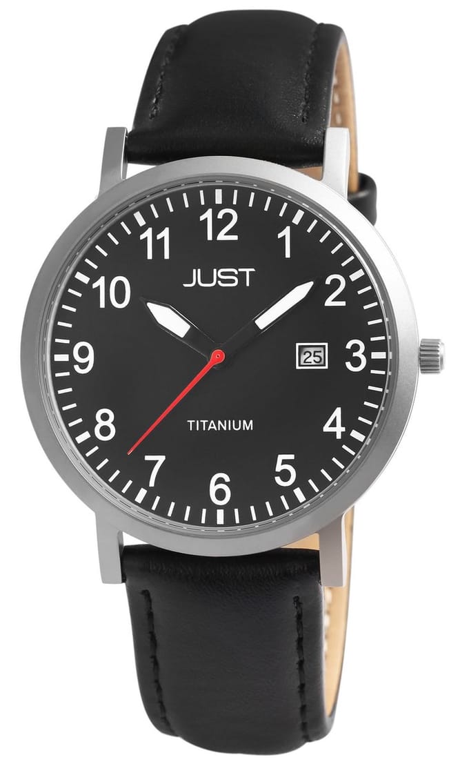 JUST Herenhorloge Echtleder Keenan, datumaanduiding