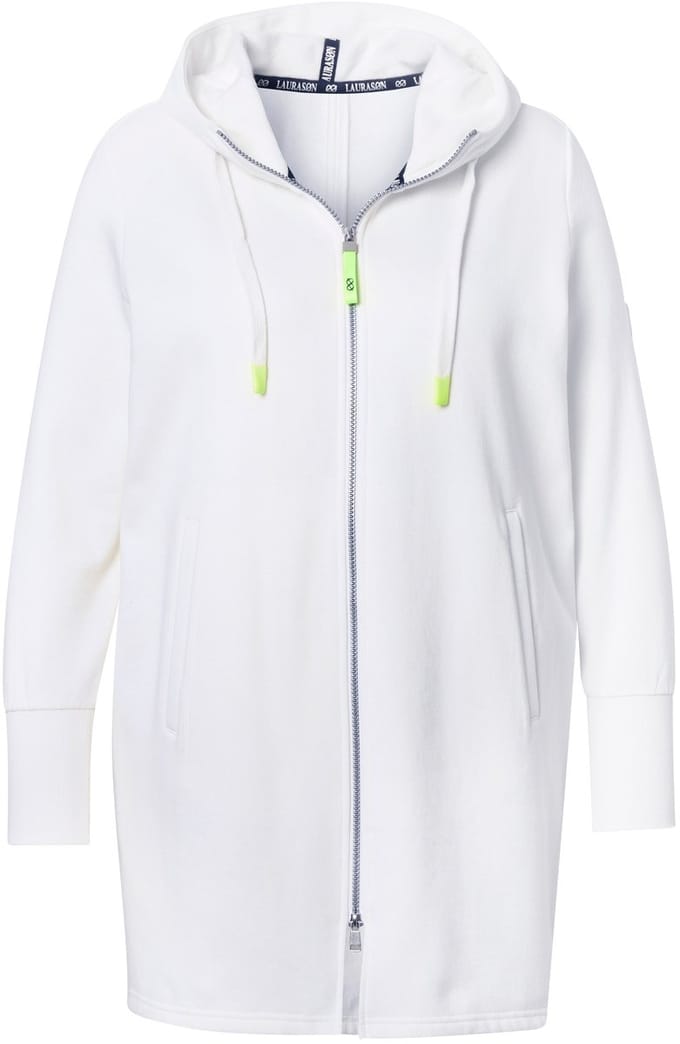 Laurasøn - Dames - Sweatjas lang model capuchon tailleband met trekkoord achter - Off-white - Maat 44+