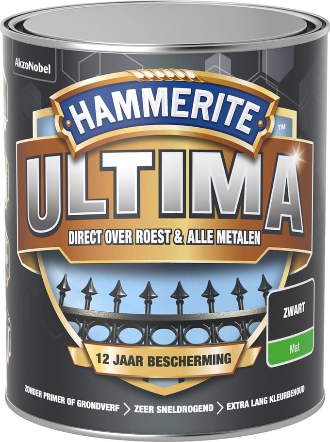 Hammerite Metaallak Ultima Mat Zwart 750ml