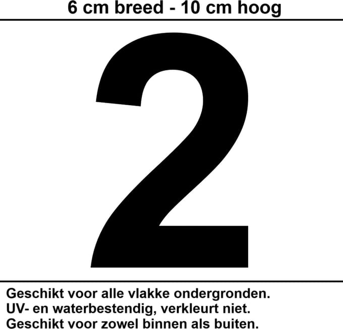 Huisnummer Sticker | Nummer 2 | 10 CM ZWART | Container Sticker | Cijfer Stickers