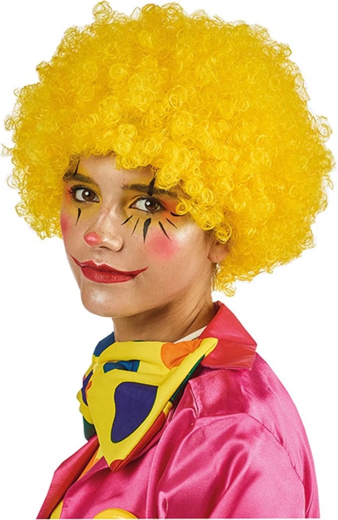 Carnaval verkleed Clownspruik met krulletjes - geel - volwassenen