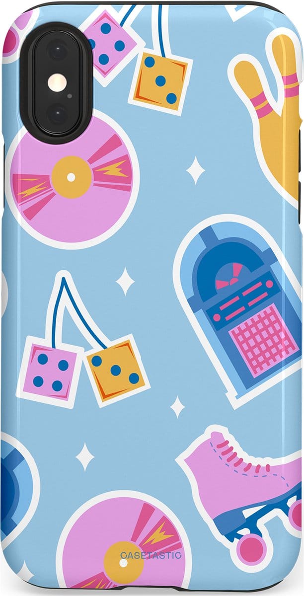 Casetastic hoesje geschikt voor Apple iPhone X / Apple iPhone XS - Dubbellaagse bescherming - Flashback vibes - Fashion Case - Lichtblauw Lavendel Wit