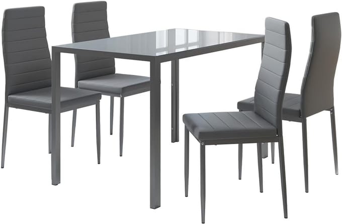 Eettafelset Grijs met 4 Moderne Stoelen - 120x75 cm