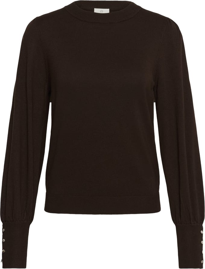 Kaffe KAlizza Round Neck Pullover Buttons Dames Trui - Coffee Bean