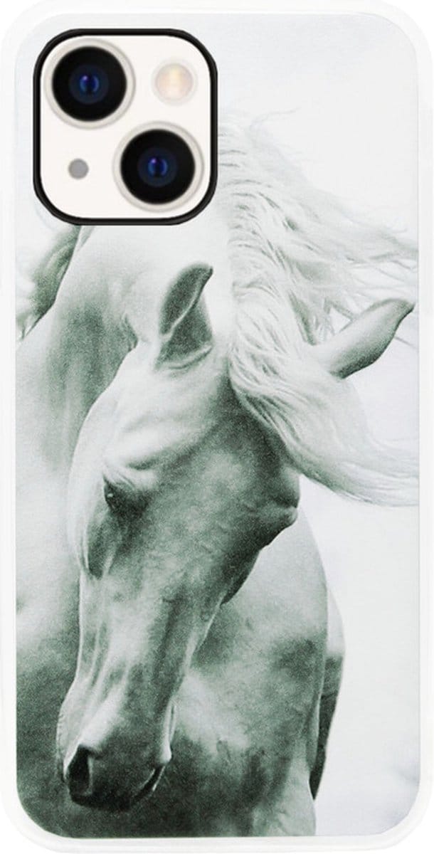 ADEL Siliconen Back Cover Softcase Hoesje Geschikt voor iPhone 14 - Paarden Wit