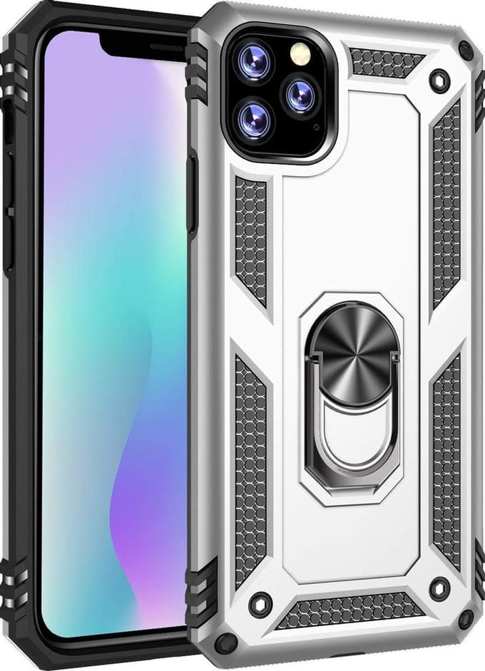 Anti-Shock Hybrid Ring Armor Hoesje - Geschikt voor: iPhone 11 Pro Max -  zilver