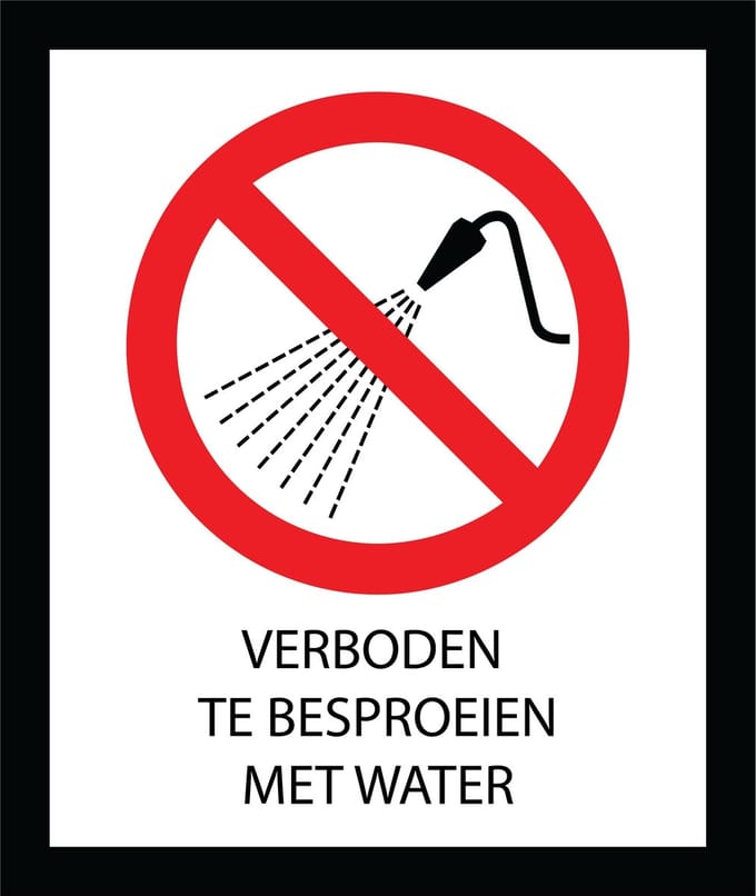 Bord ISO7010 Verboden te besproeien met water 20 x 24 cm