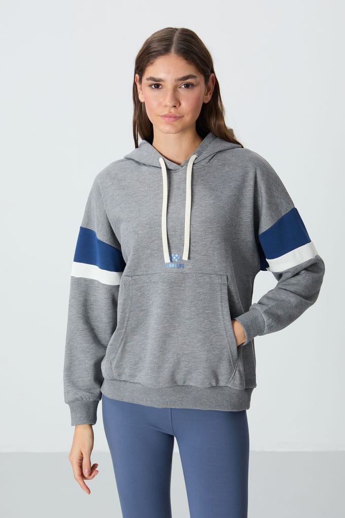 Overmaatse kleurblok hoodie met zak