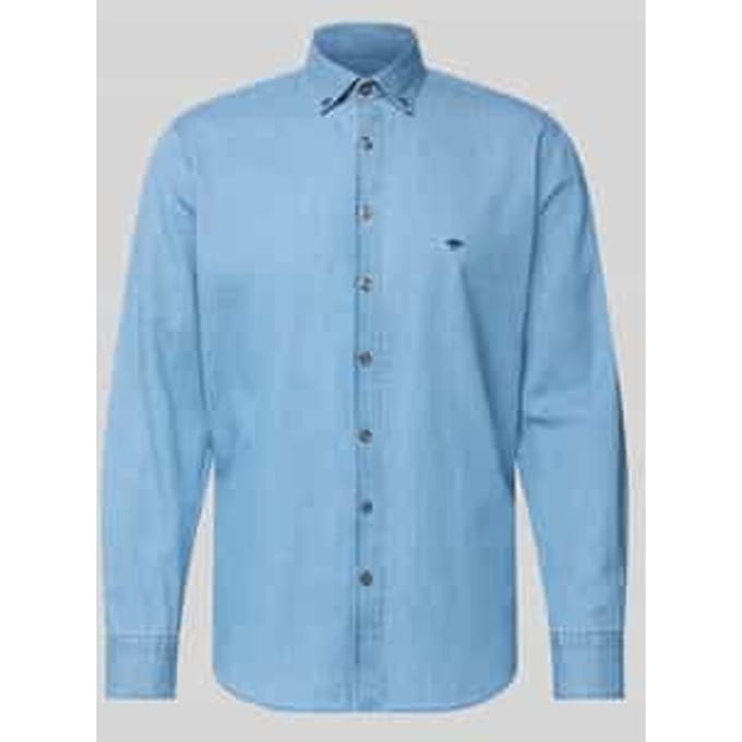 Fynch-Hatton Overhemd Solid Color Denim Button-Down Crystal Blue / male