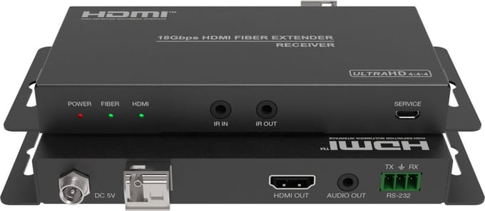 18Gbps 4K UHD HDMI extender over fiber met audio extractor