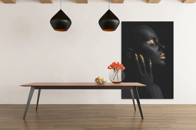 Foto Op Canvas - Vrouw - Gouden Make-up - Wall Art - 90x60x2 cm