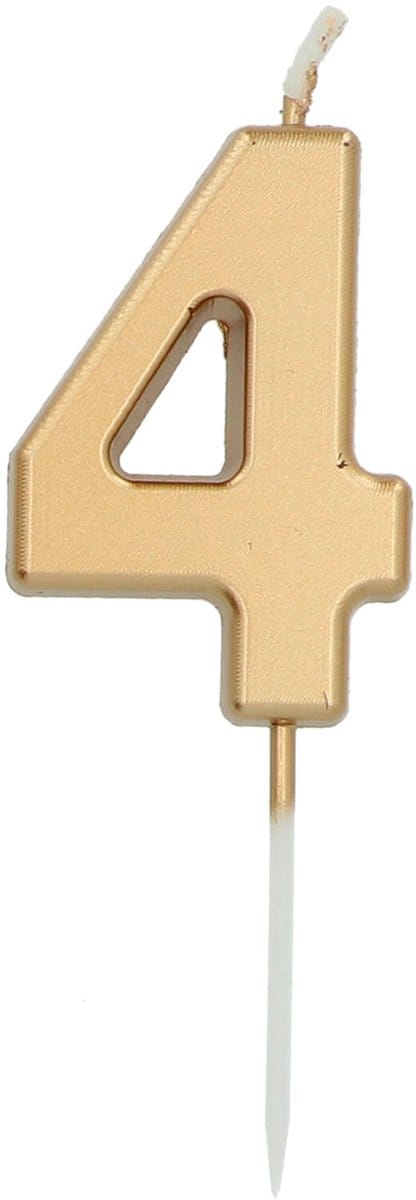 Folat - Kaars cijfer 4 goudkleurig 5 cm