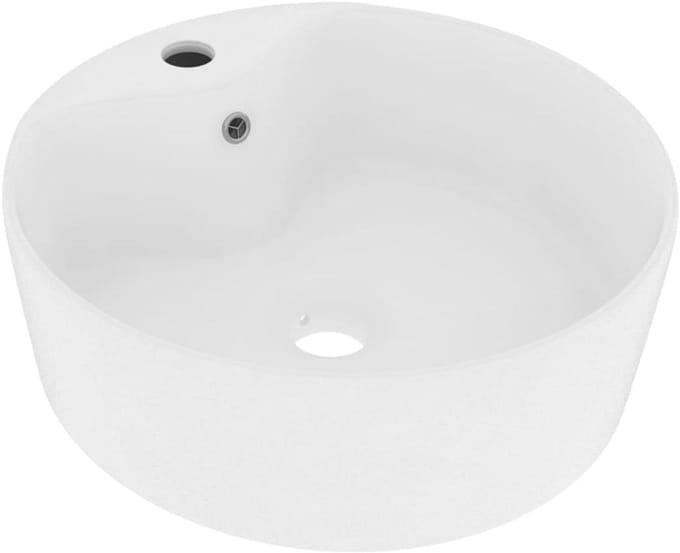 Wastafel Keramiek - Waskom Gootsteen - Badkamer Inrichting - Mat Wit Design - Rond - Matwit