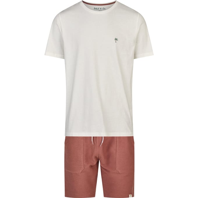 Phil & Co Heren Korte Pyjama Lounge Set Shortama Wit/Rood - Maat XL