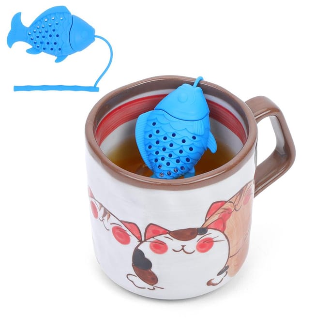 Schattige Siliconen Thee-ei Voedselkwaliteit Vorm van Vis Thee Filter Grappig Thee Zeefje blue