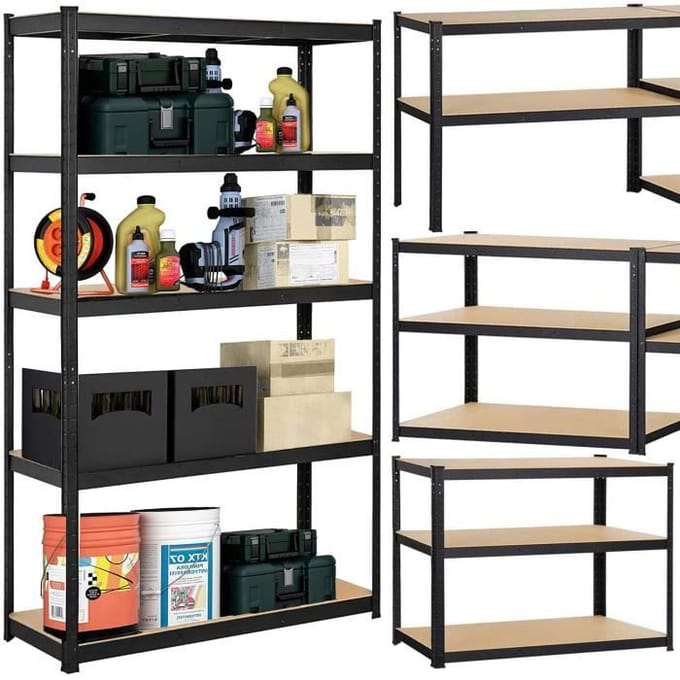 Springos Opbergrek | Stellingkast | Stellingkast Metaal | Zwart 180 x 90 x 40 cm
