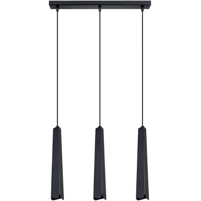 Hanglamp PRYSM 3L met 3 slanke kappen in lijn - Sollux Lighting - IP20 - Zwart staal behuizing - 45 x 5 x 120 cm - 3 x G9 LED, exclusief lichtbron - 3 x 8 W - Scandinavische hanglamp voor woonkamer, slaapkamer en eetkamer