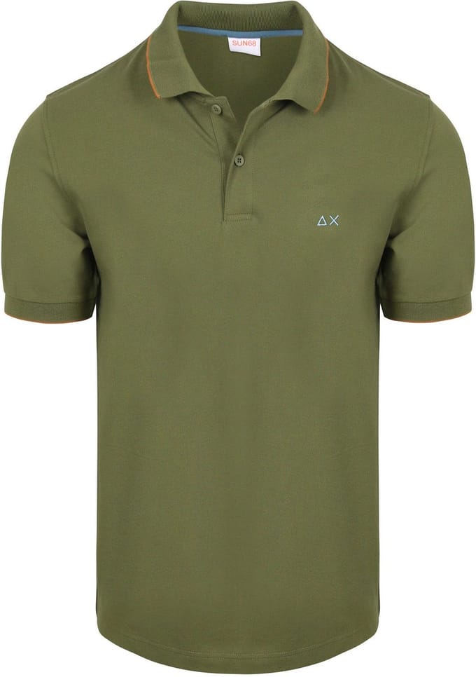 Sun68 Poloshirt Small Stripe Collar Olijfgroen - Maat M - Heren