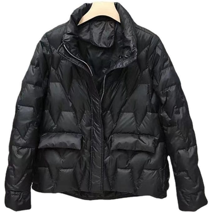Nieuwe Lichte en Korte Damesmode Losse Donzen Jas Veelzijdig V-vormig Model L black
