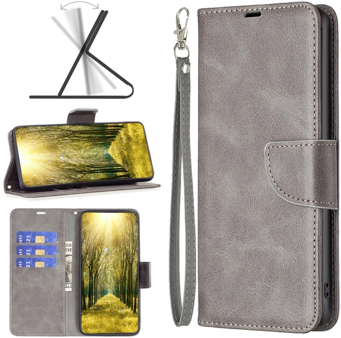 MobyDefend Hoesje - Geschikt voor Samsung Galaxy S25 Edge - Wallet Book Case Met Koord - Grijs